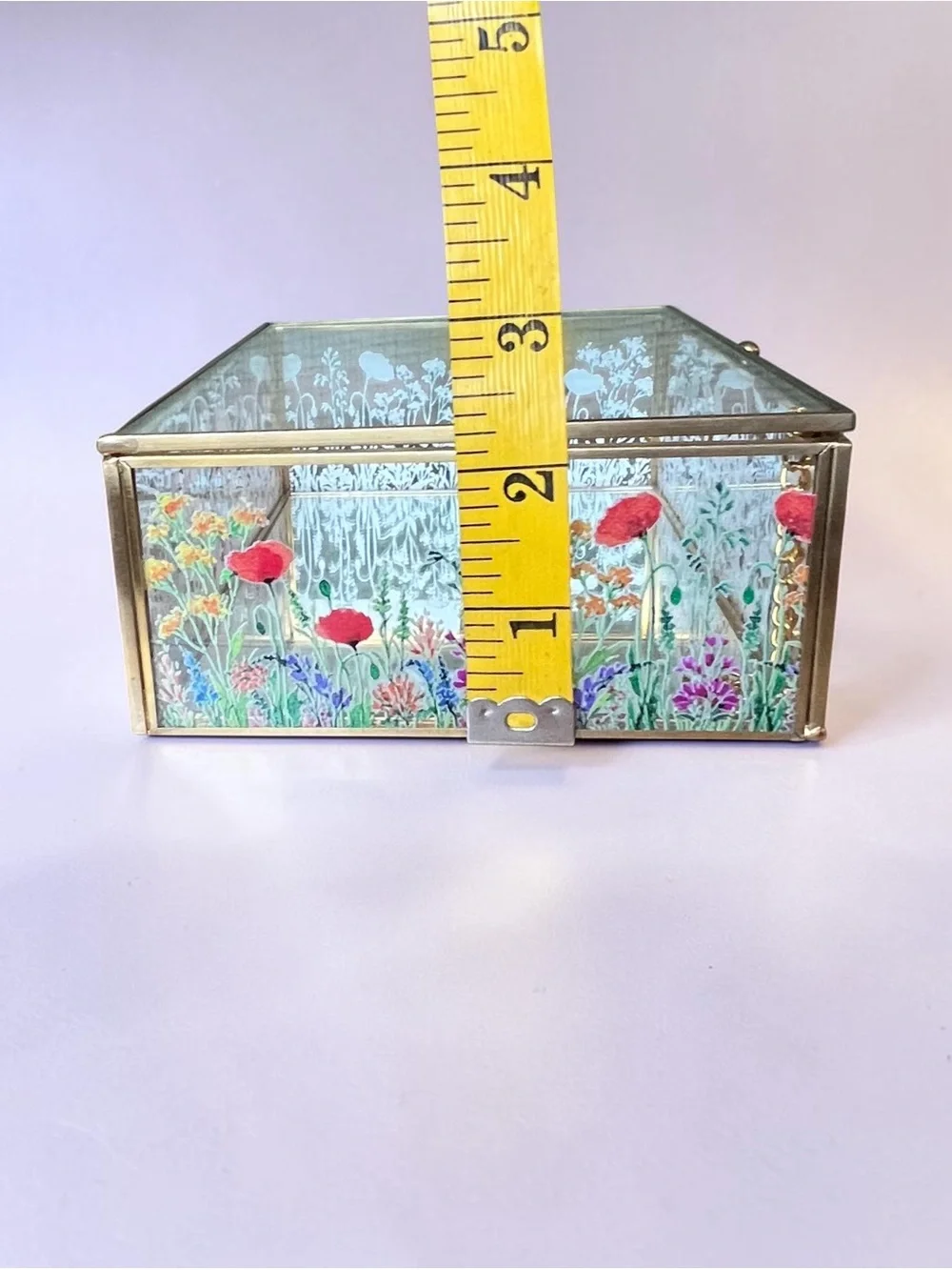 C&C California Home Floral Painted Glass Jewelry Trinket Box